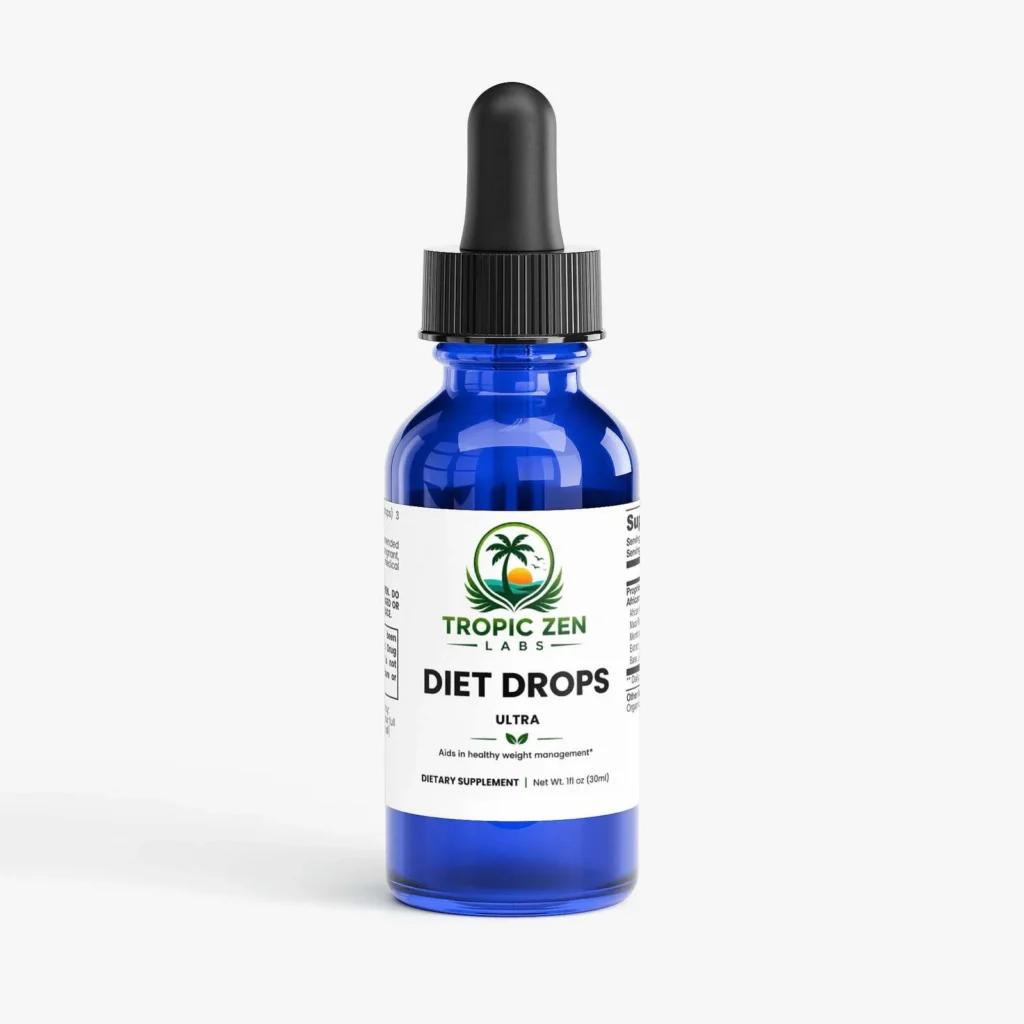Diet Drops Ultra 1 oz supplement bottle by TropicZen Labs