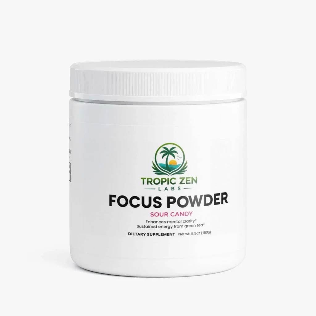 Focus Powder (Sour Candy) supplement bottle by TropicZen Labs