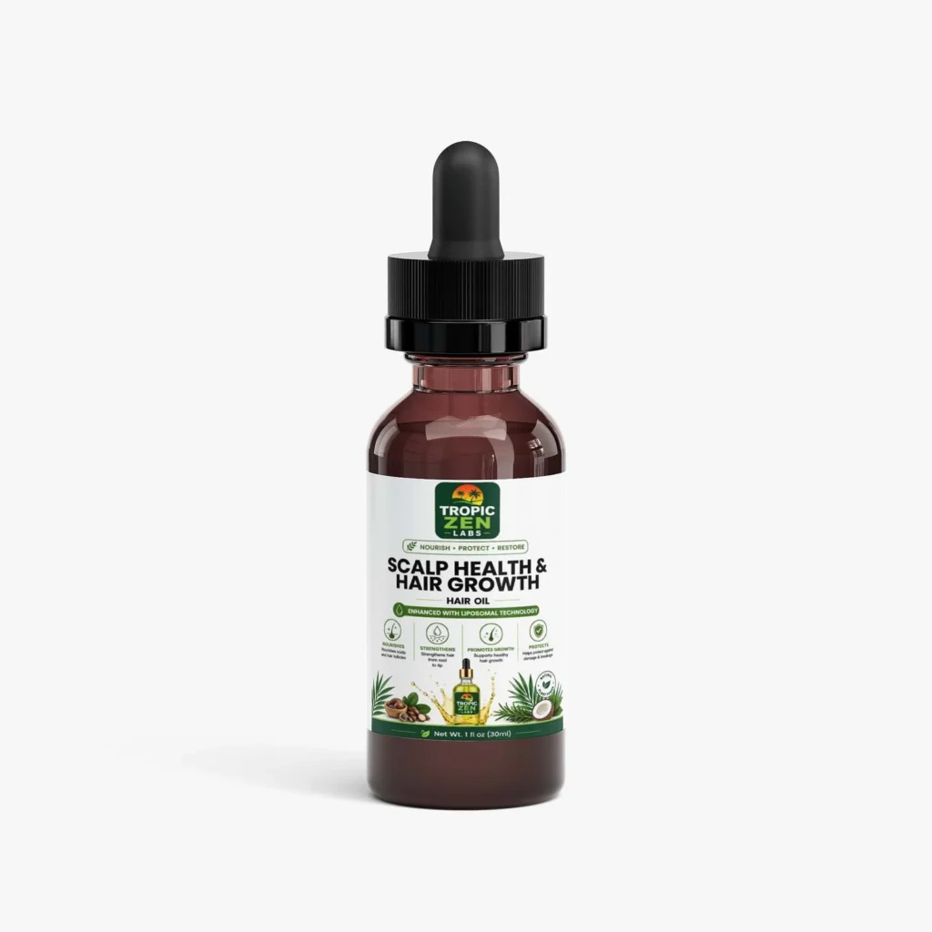 Hair Oil for Scalp Health and Hair Growth supplement bottle by TropicZen Labs