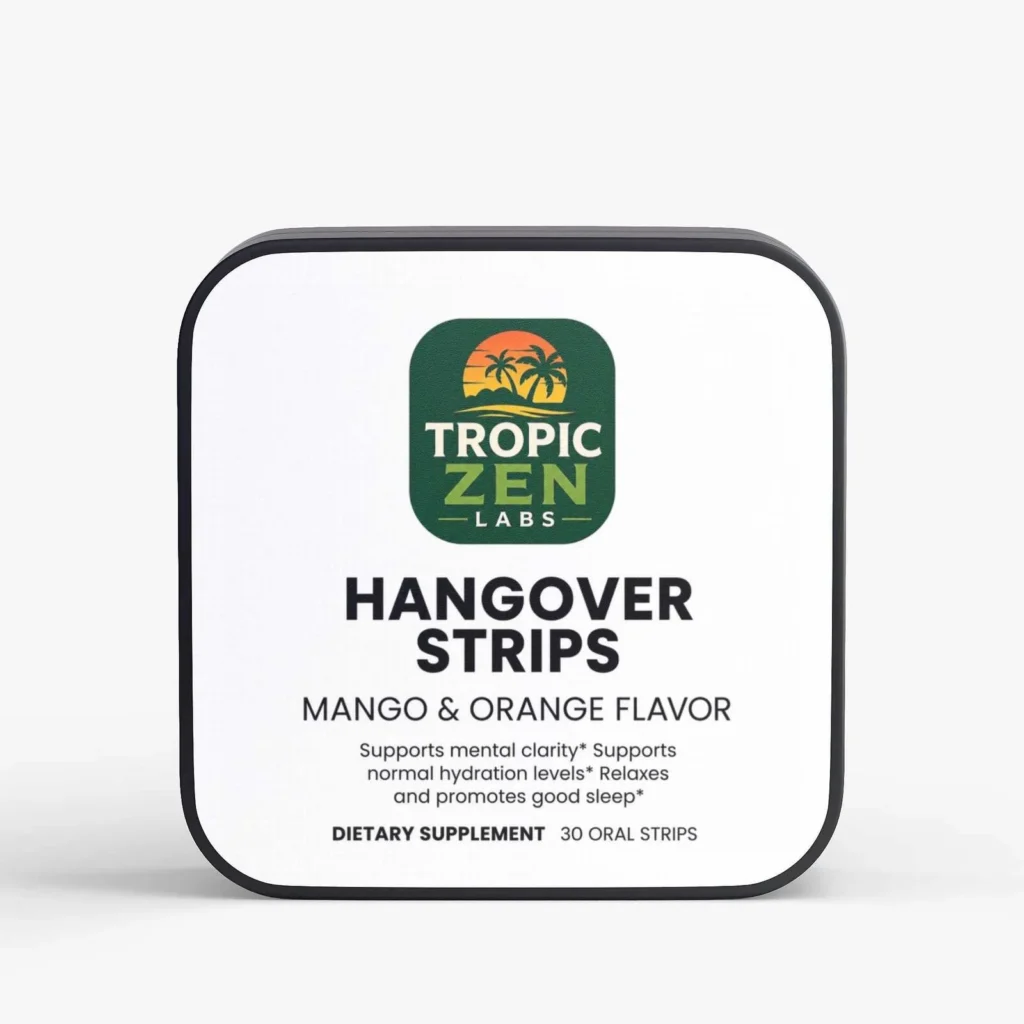 Hangover Strips supplement bottle by TropicZen Labs