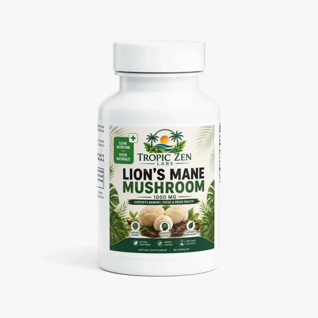 Lion's Mane Mushroom supplement bottle by TropicZen Labs