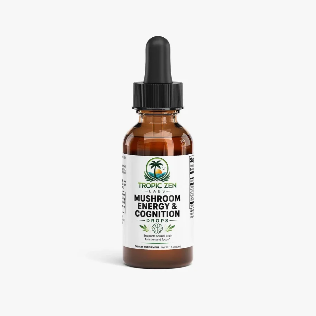 Mushroom Energy & Cognition Drops supplement bottle by TropicZen Labs