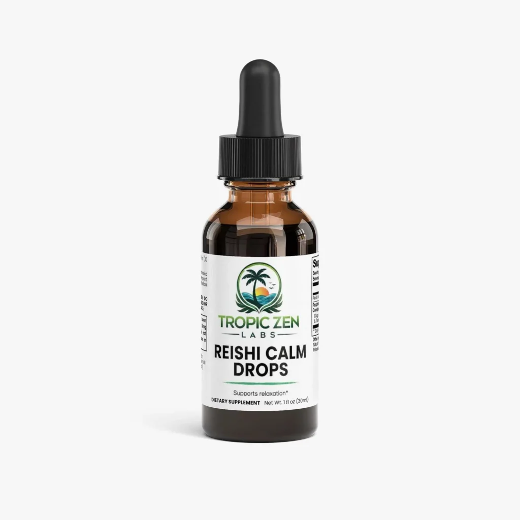 Reishi Calm Drops supplement bottle by TropicZen Labs