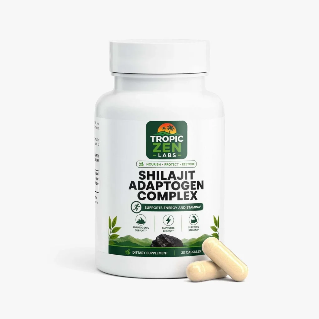 Shilajit Adaptogen Complex supplement bottle by TropicZen Labs