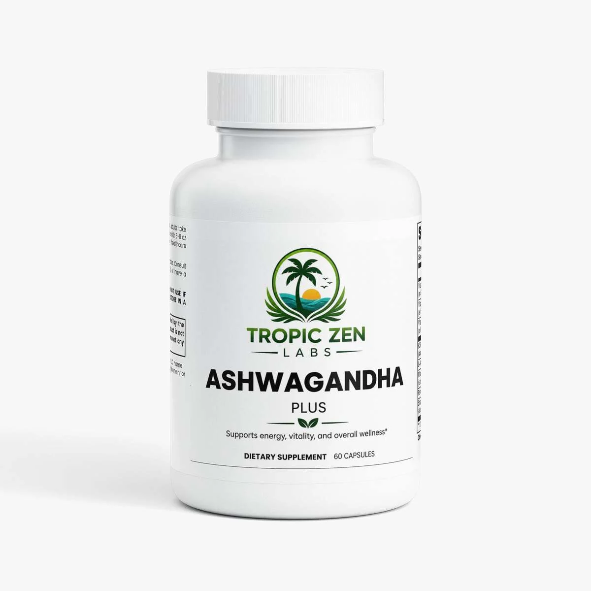 Ashwagandha Plus supplement bottle by TropicZen Labs