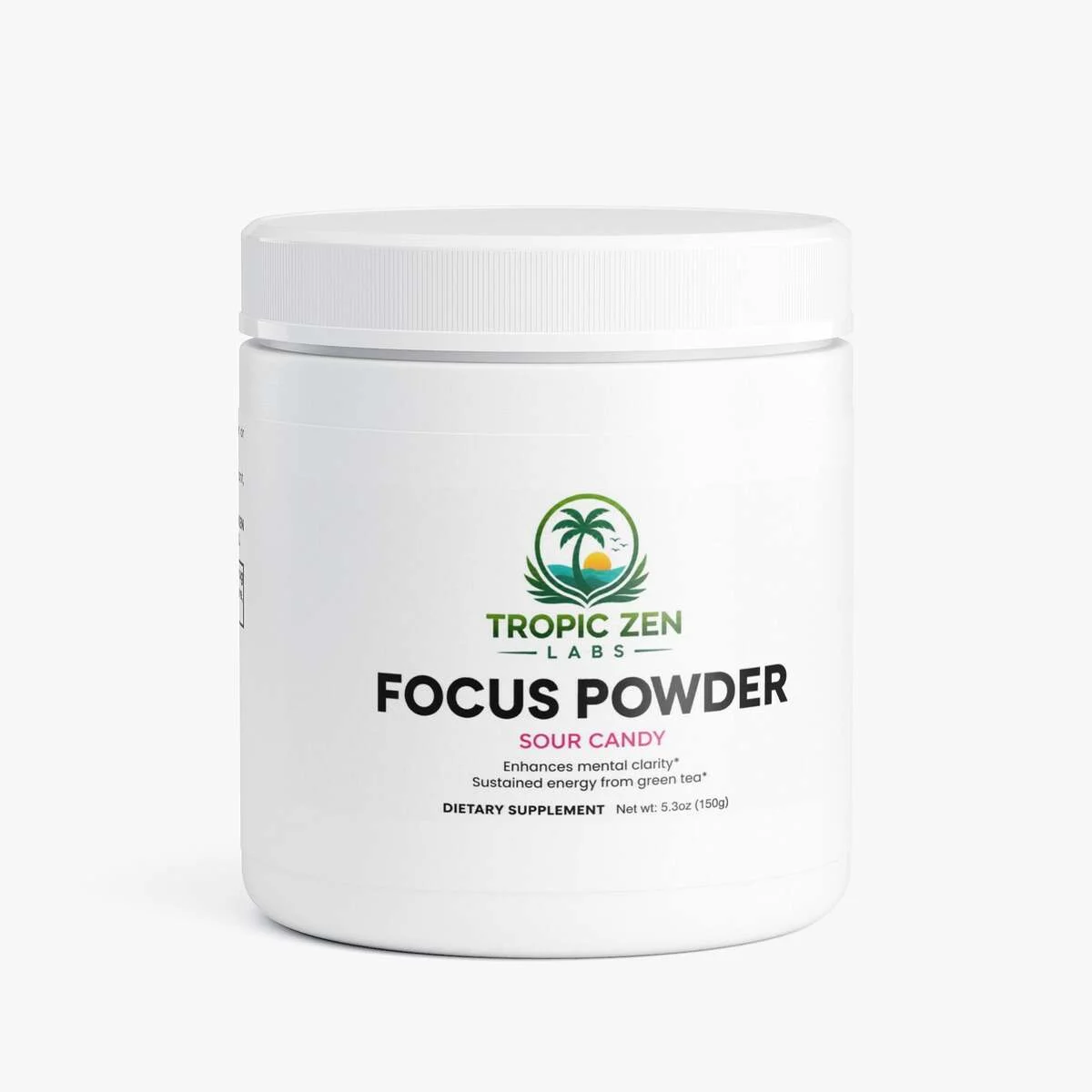 Focus Powder (Sour Candy) supplement bottle by TropicZen Labs