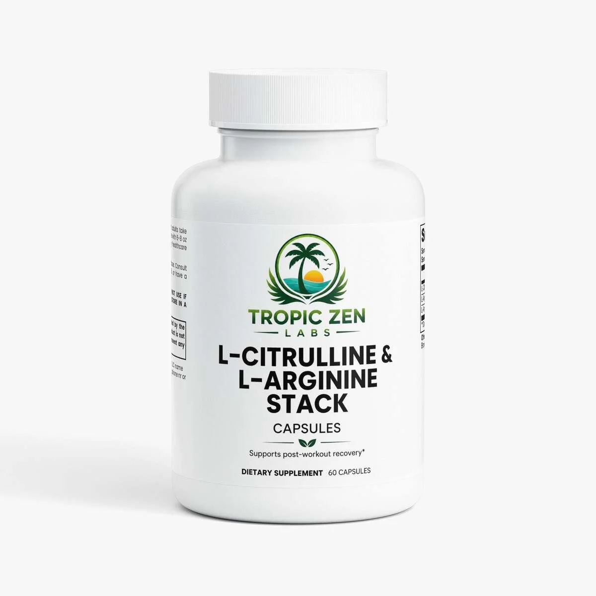 L-Citrulline & L-Arginine Stack supplement bottle by TropicZen Labs