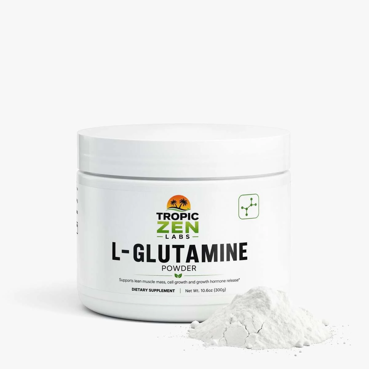 L-Glutamine supplement bottle by TropicZen Labs