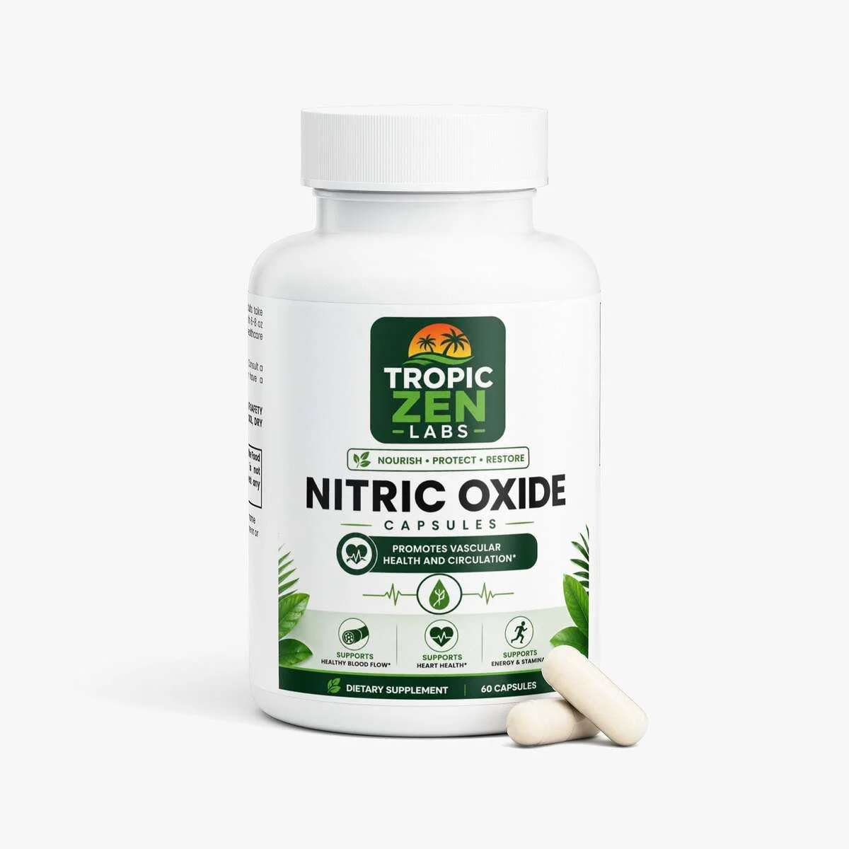 Nitric Oxide supplement bottle by TropicZen Labs