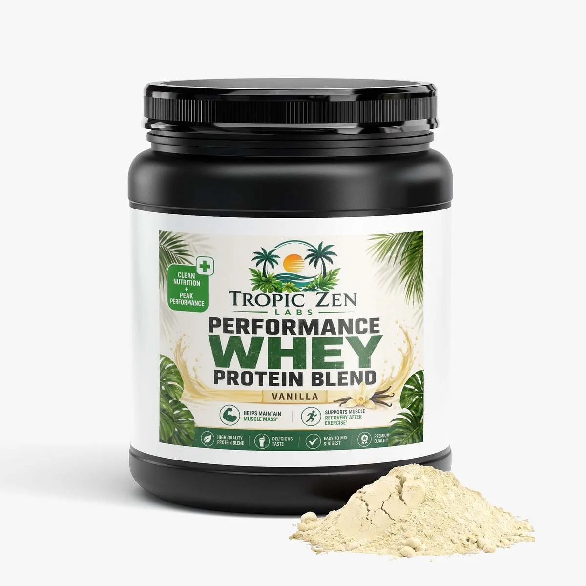 Performance Whey Protein Blend (Vanilla) wellness product lifestyle image by TropicZen