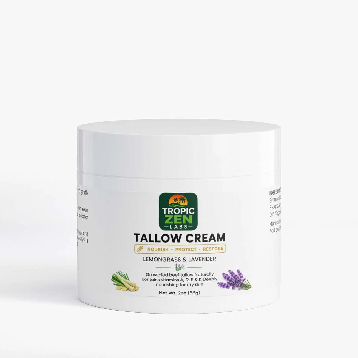 Tallow Cream Lemongrass & Lavender supplement bottle by TropicZen Labs